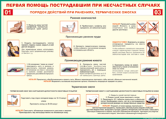 Таблица "Порядок действий при ранениях и термических ожогах" (100х140 сантиметров, винил) - fgospostavki.ru - Лесной