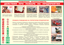 Таблица "Действия при пожаре на предприятии" (100х140 сантиметров, винил) - fgospostavki.ru - Лесной