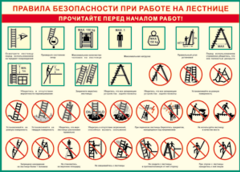 Таблица "Правила безопасности при работе на лестнице" (100х140 сантиметров, винил) - fgospostavki.ru - Лесной