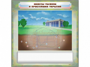 Магнитно-маркерная доска "Макеты убежищ и простейших укрытий" с комплектом фолий и тематических магнитов - fgospostavki.ru - Лесной