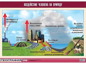 Таблица демонстрационная "Воздействие человека на природу" (винил 70*100) - fgospostavki.ru - Лесной