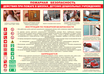 Таблица "Действия при пожаре в школах, детских дошкольных учреждениях" (100х140 сантиметров, винил) - fgospostavki.ru - Лесной