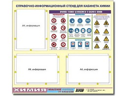 Стенд информационный "Правила техники безопасности в кабинете химии" (75х70, 3 кармана) - fgospostavki.ru - Лесной