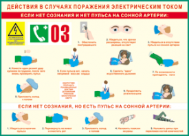Таблица "Действия в случае поражения электрическим током" (100х140 сантиметров, винил) - fgospostavki.ru - Лесной